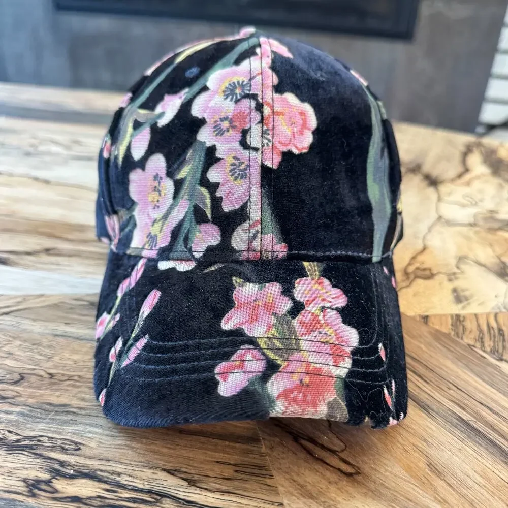 David and Young Black Pink Blossom Floral Velour Baseball Cap - SGCAP11811